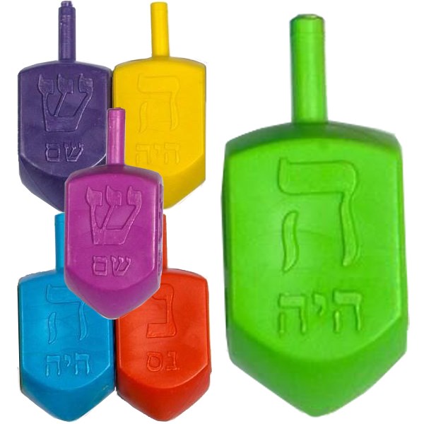 Coloured Plastic Dreidels- Jumbo 5Pk