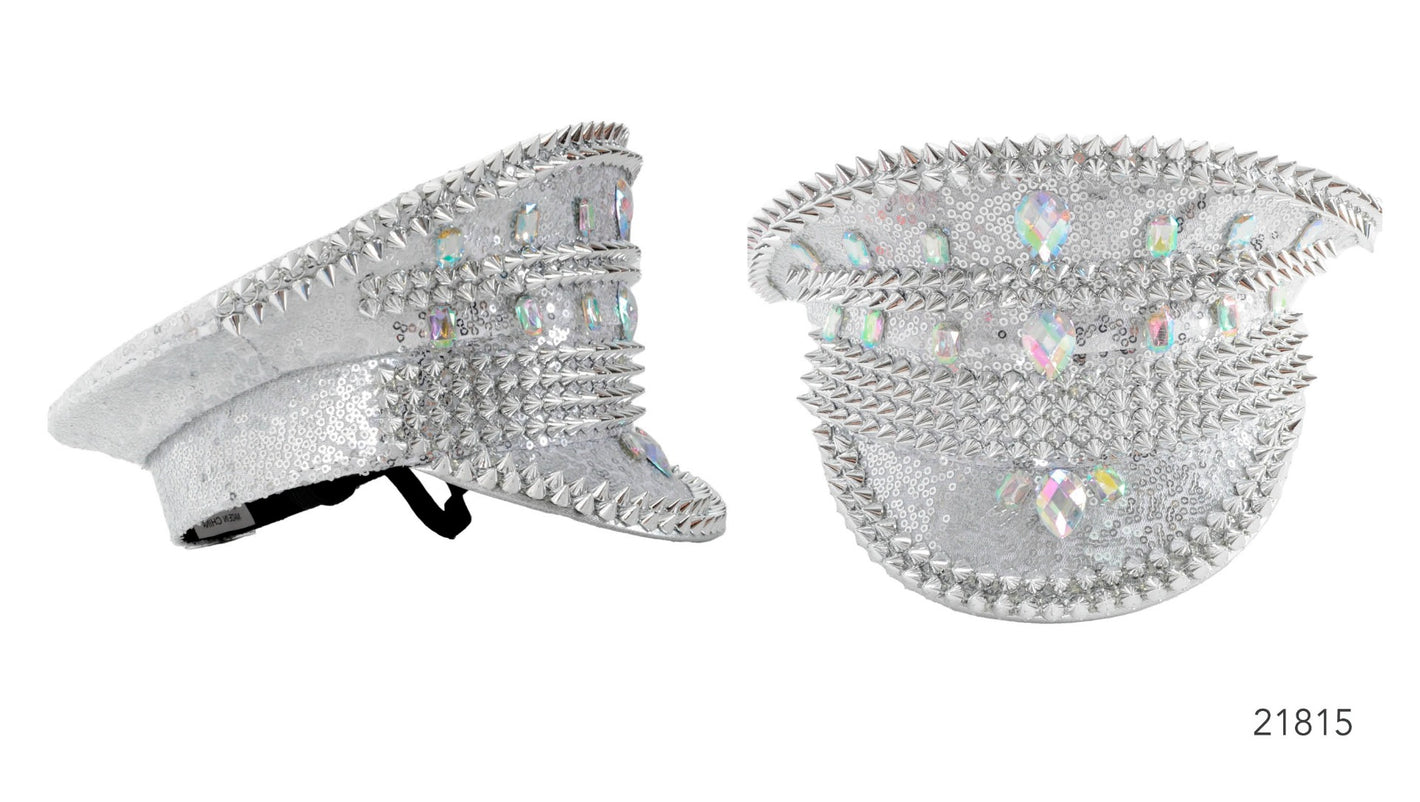 Deluxe Silver Studded Sequin Cap