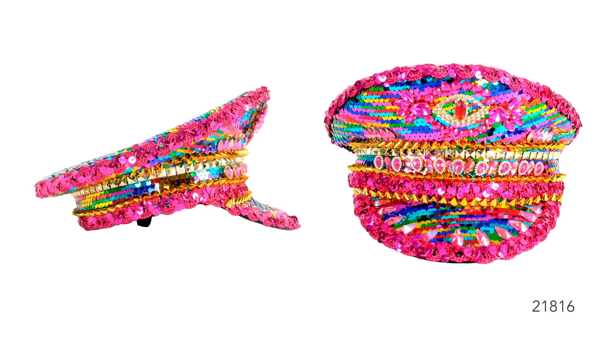 Deluxe Rainbow Studded Sequin Cap