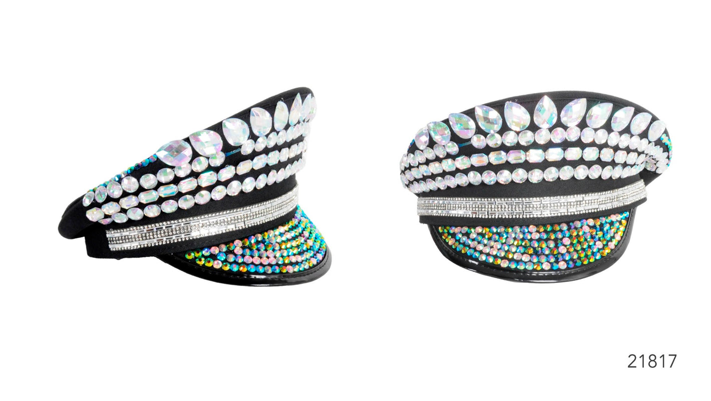 Deluxe Diamonte Studded Black Sequin Cap