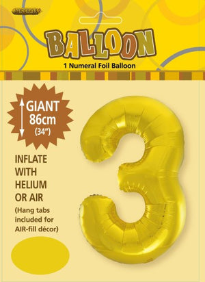 Giant Foil Gold/Silver/Pink Number 3 Balloon