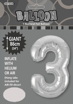 Giant Foil Gold/Silver/Pink Number 3 Balloon