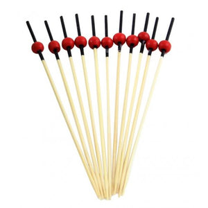 Wooden Picks Black Top With Red Ball 12cms 100PK