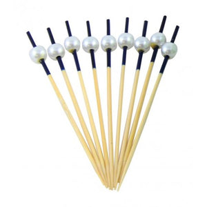 Decorative Bamboo Picks Blue With Pearl 10CM 100PK