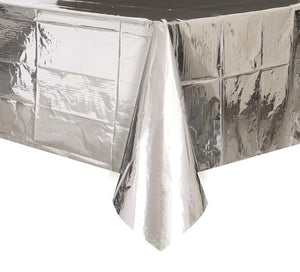 Metallic Silver Rectangular Plastic Table Cover