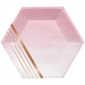 Rose All Day Lunch Plates Hexagonal Stripes Rose Gold Foil