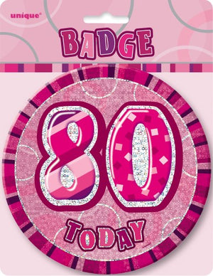 Glitz Pink Jumbo Birthday Badge 80