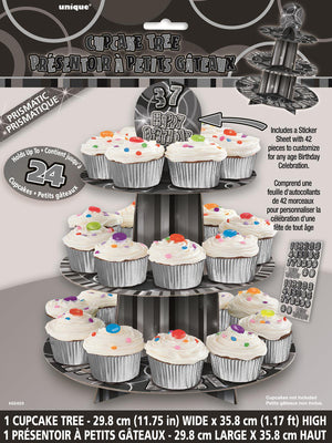 Glitz Happy Birthday Black Cupcake Stand 3 Tier