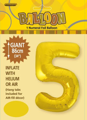 Giant Foil Gold/Silver/Pink Number 5 Balloon