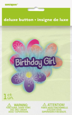 Deluxe Badge  Birthday Girl Flowers