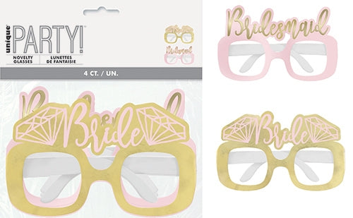  Bride and Bridesmaid 4 Foil Party Glasses