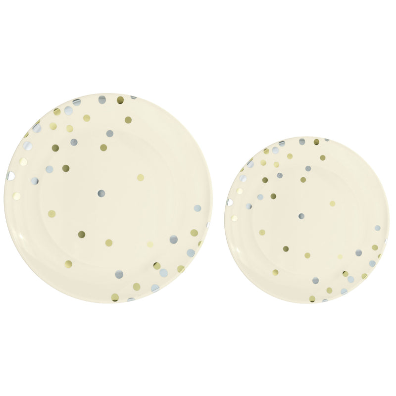 Premium Plastic Plates Hot Stamped Cream With Gold-Silver Dots