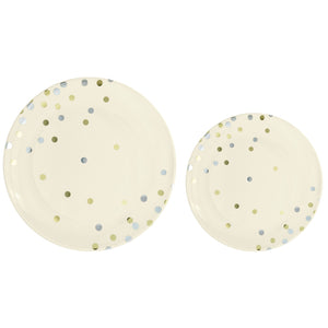 Premium Plastic Plates Hot Stamped Cream With Gold-Silver Dots