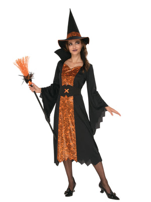 Orange & Black Witch Costume, Adult