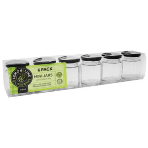 GLASS HEXAGONAL JARS 6PK BLACK LID 95ML