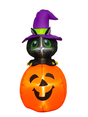 Black Cat On Pumpkin Inflatable - 4Ft Tall