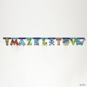 Large "Mazel Tov" Baby Boy Colorful Prismatic Bannner