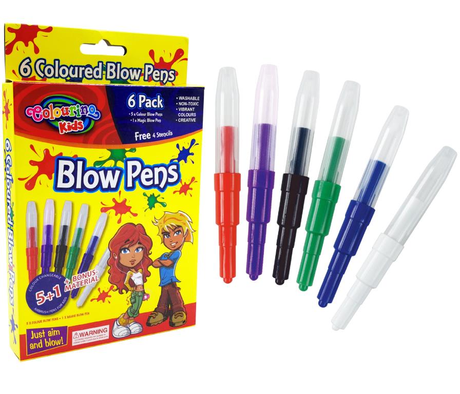 Coloured Magic Blow Pens 6PK