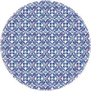 Mediterranean / Damask Blue Paper Plates 23CM