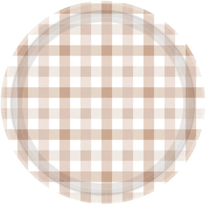 Gingham Sand White Lunch Paper Plates 17CM