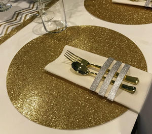 Gold Glitter Placemats Round 35CMS