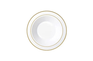 Gold Rim White Premium Plastic Bowl 19cms