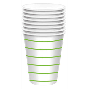 Lime Green Stripe Paper Cups 266ML 8PK