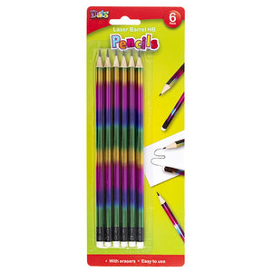 Laser Barrel HB Rainbow Colour Pencils 6PK