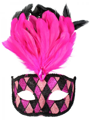 Francesca Pink And Black Mask With Feathers