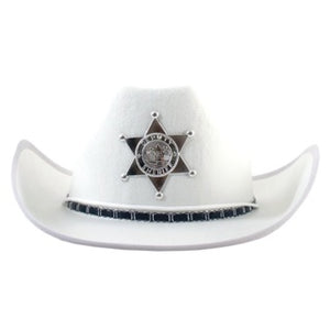 Cowboy Hat White With Band And Badge