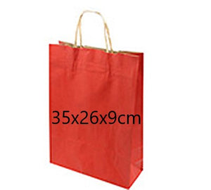 Small Red Kraft Paper Bag With Handles 50PK