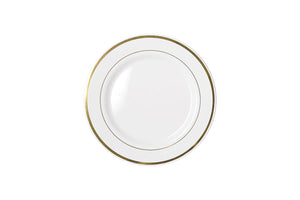 Gold Rim White Premium Plastic Lunch Plates 19cm