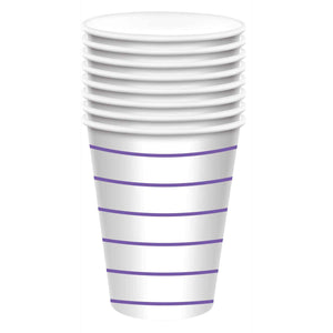 Purple Stripe Paper Cups 266ML 8PK