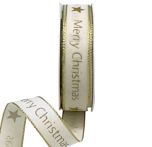 Merry Christmas Star  Gold-Cream Ribbon 20mm