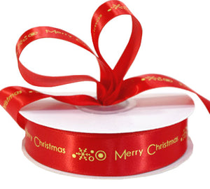 Merry Christmas Print Red-Gold Ribbon 22mm