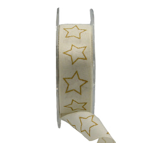 Woven Glitter Star Gold-Cream Ribbon 25mm