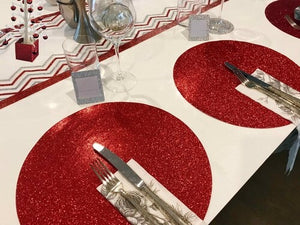 Red Glitter Placemats Round 35CMS