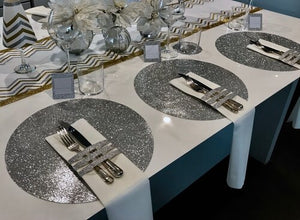 Silver Glitter Placemats Round 35CM