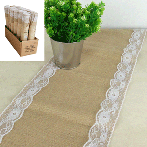 Hessian Table Runner With Lace