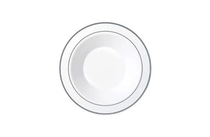 Silver Rim White Premium Plastic Bowls 19cms