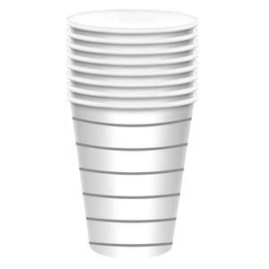 Silver Stripe Paper Cups 266ML 8PK