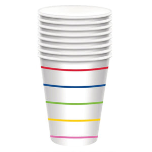 Rainbow Stripe Paper Cups 266ML 8PK