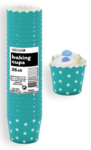 Stars Caribbean Teal Paper Baking Cups