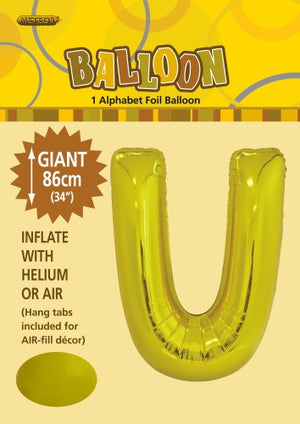 Giant Foil Gold/Silver Alphabet U Balloon