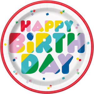 Vibrant Happy Birthday Paper Plates 23CM