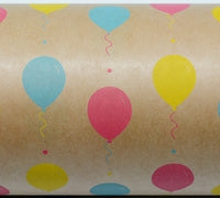 BALLOON FIESTA WRAP-Pink Blue Yellow on brown kraft