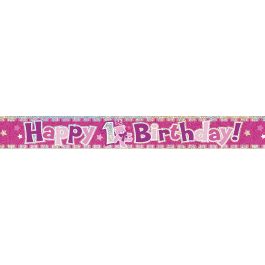 Banners 1st Happy Birthday Pink Prismatic